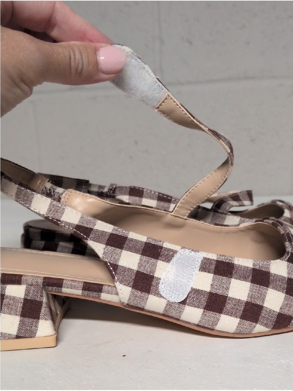 Gingham Slingback Low Block Heel Pump, Size 8, Coquette - Picture 3 of 8
